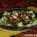 Salade composée de Saint Jacques sur lit de courgettes, vinaigrette au balsamique et combava