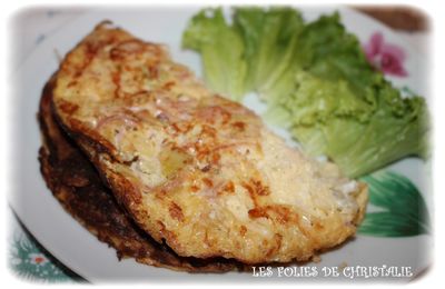 Omelette jambon , oignon, fromage