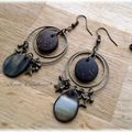 Boucles d'oreilles Anneaux, bois et nacre