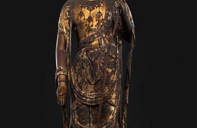 A fine and rare gilt-lacquered wood figure of Nikkô Bosatsu, Japan, Muromachi period, c. 16th century