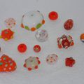 Lot mixé de 15 perles orange verre lampwork millefiori picots synthétique