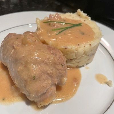 Paupiettes de veau et son écrasé de pommes de terre à la moutarde