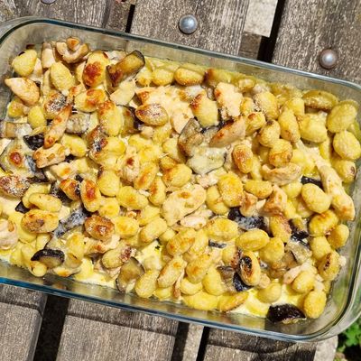 Gratin de gnocchis à l'aubergine et crème de parmesan