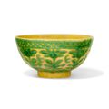 A green and yellow-glazed 'ruyi and peaches' bowl, Kangxi six-character mark and of the period (1662-1722)