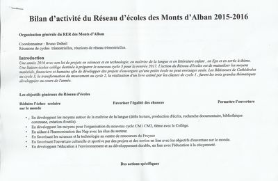 Bilan d'activité du Réseau d'écoles des Monts d'Alban 2015-2016