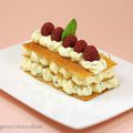 Millefeuille de pâte filo, crème citron basilic et framboises