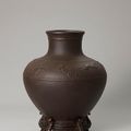 A hammered iron vase, Meiji period (late 19th century), sealed Sobi (Yamada Sobi; 1871-1916)