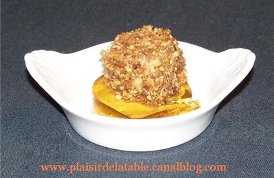 Praline de foie gras en crumble sur gelée