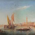 Florent Willems (1824-1905). Venise, bateaux et gondole sur le grand canal. 