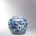 An impressive and finely painted large blue and white ‘Four scholarly pursuits’ jar, Jiajing mark and of the period