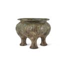 An archaic bronze ritual food vessel, li, Late Western Zhou dynasty