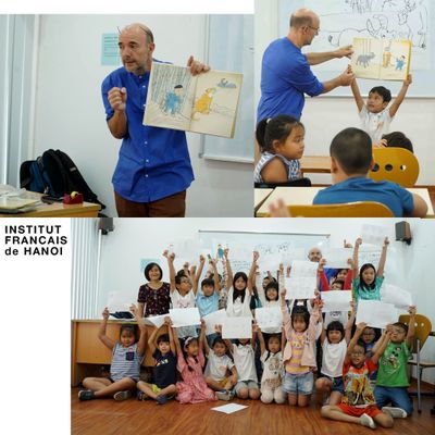 Photos de classes pendant ma tournée des Médiathèques de l’Institut Français au Vietnam.
