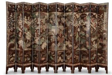 A twelve-panel Coromandel lacquer screen. Qing Dynasty, Kangxi period, dated Gengchen year, corresponding to 1700