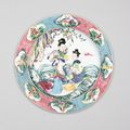 Chinese porcelain famille rose, fencai, large dish, Yongzheng period, 1723-1735