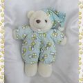 Doudou Peluche Ours Blanc et Bleu Oursons Jaune et Ballons Emson