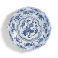 A rare blue and white 'grape' dish. Ming Dynasty, Yongle period