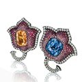 A Pair of Sapphire, Ruby and Diamond Flower Ear Clips, by JAR