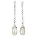 Pair of Platinum, Diamond and Natural Pearl Pendant-Earrings
