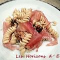 Fusilli au gorgonzola, speck et noix