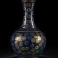 A finely gold-painted powder-blue bottle vase, Guangxu six-character mark and of the period (1875-1908)