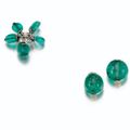 Pair of  emerald ear clips, Suzanne Belperron and ring