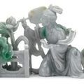 Chinese jadeite carving of a beauty and lotus, Qing dynasty