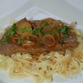 Foie de boeuf aux oignons et champignons