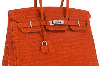 Hermes 35cm Shiny Orange H Porosus Crocodile Birkin Bag with Palladium Hardware