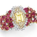 A diamond, rubellite tourmaline and yellow sapphire bracelet, by David Webb