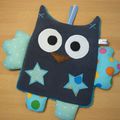 Doudou plat hibou gris et bleu