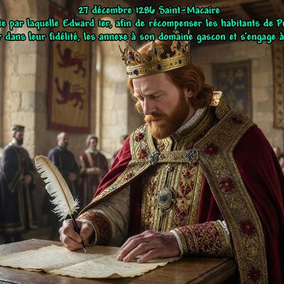 27 décembre 1286 Saint-Macaire : Charte par laquelle Edward 1er, afin de récompenser les habitants de Puyguilhem et de les confirmer dans leur fidélité, les annexe à son domaine gascon et s'engage à ne pas les en séparer.