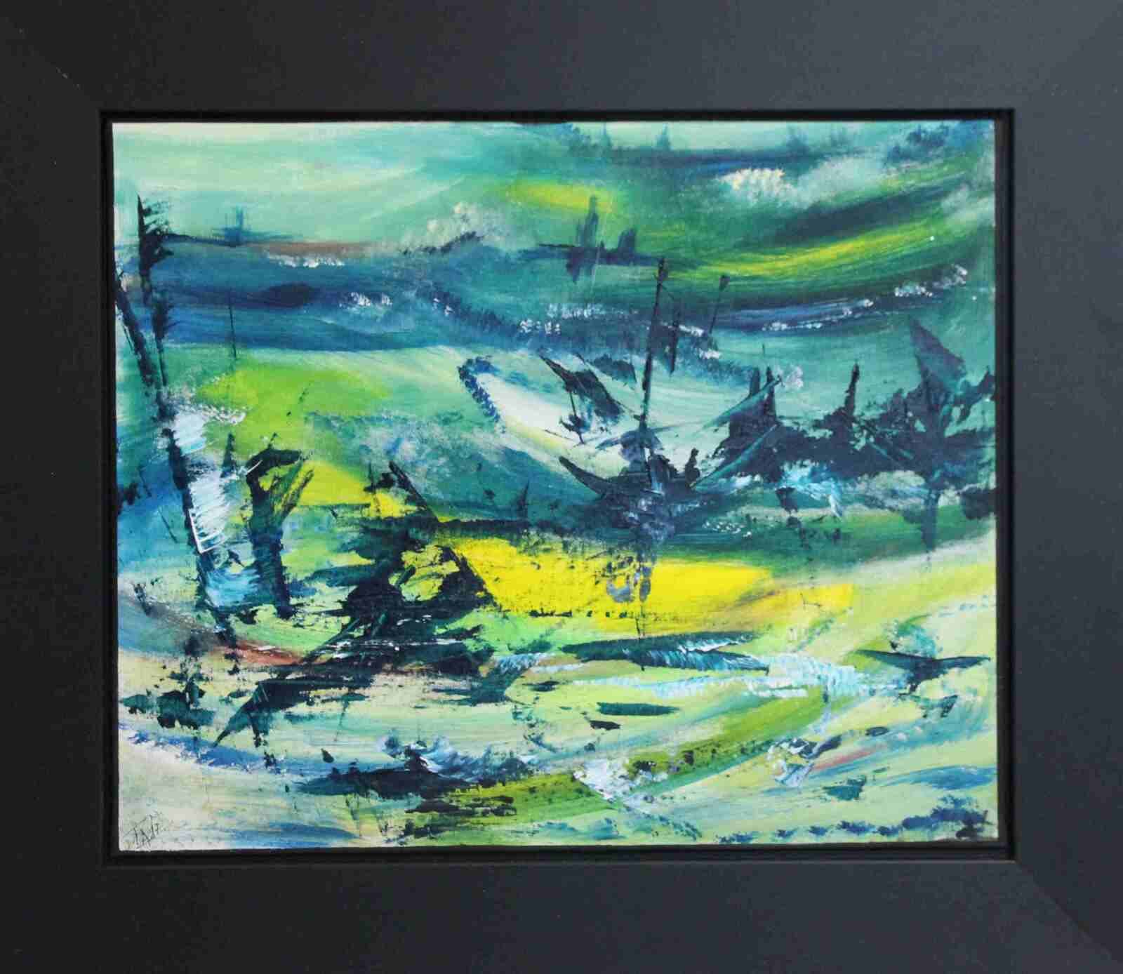 Au milieu de la tempête...la côte- carton toilé - cadre plat noir acryl2017- 46 X 38cm (n°97),