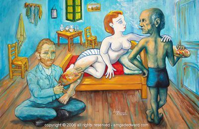 Picasso, Van Gogh et les dieux de l’art by Amgad Edward – 2020 – 60×80 cm huile sur toile