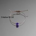 BRACELET ENFANT REGLABLE CUIR BEIGE ET PERLE FLEUR VIOLETTE