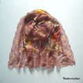 Foulard viscose multi couleur et large dentelle marron rosé et ocre