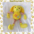 Doudou Peluche Lapin Jaune Fleurs Jambes Et Bras Coulissants Rayures Partner Jouet