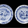 Two blue and white dishes. Late Ming Dynasty