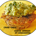 Crab cakes, crème d'avocat à la coriandre et au cumin