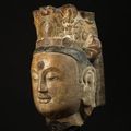 An important and extremely rare large stone head of a bodhisattva, Northern Qi Dynasty (550-577 AD)