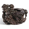 A superbly carved bamboo-root 'Pine tree' waterpot, attributed to Zhu He, Jiading School, Late Ming dynasty