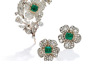 Three emerald and diamond brooches, second half of the 19th century 