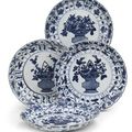 A set of four Chinese blue and white deep dishes Kangxi (1662-1722) 