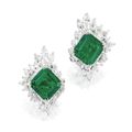  Impressive pair of platinum, emerald and diamond earclips, Molina