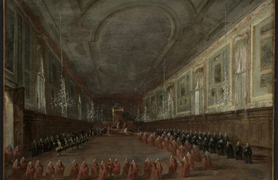 Francesco Guardi, Pope Pius VI Descending the Throne to Take Leave of the Doge in the Hall of SS. Giovanni e Paolo, 1782