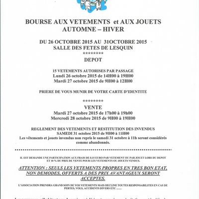 Bourse aux vêtements du 26 au 31 octobre 2015