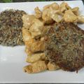 sauté de dinde à la moutarde, galettes de riz champignons/ oignons