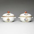 A near pair of Chinese Armorial vegetable tureens and covers, 18th century