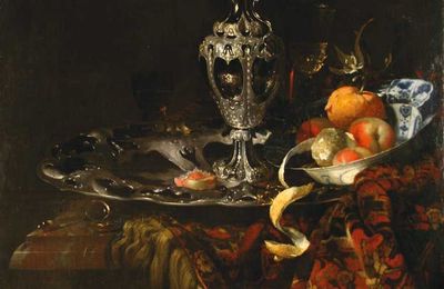 ﻿Simon Luttichuys (1610-1661) et Willem Kalf (1619-1693), Nature morte aux pièces d’orfèvrerie et fruits