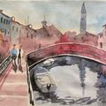 Essai aquarelle dans le mouillé sur Venise