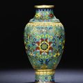 A rare Imperial gilt-bronze and cloisonné enamel 'lotus' vase 